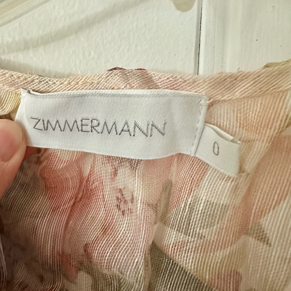 NWOT Zimmermann Illuminate Pleated Floral Print Linen and Silk Blend Blouse Sz 0 - Picture 2 of 2